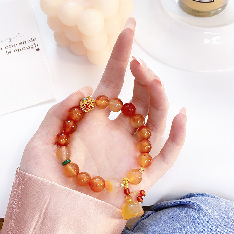 Ethnic-Style Yellow Agate Lotus Pod Bracelet